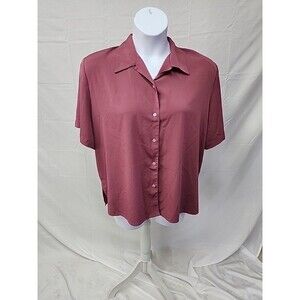 Elementz Women 24W Short Sleeve Top Button Front dark mauve